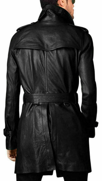 NOORA Brand New Men's Genuine Real Soft Lambskin Leather Trench Coat Long WA438 - Noora International