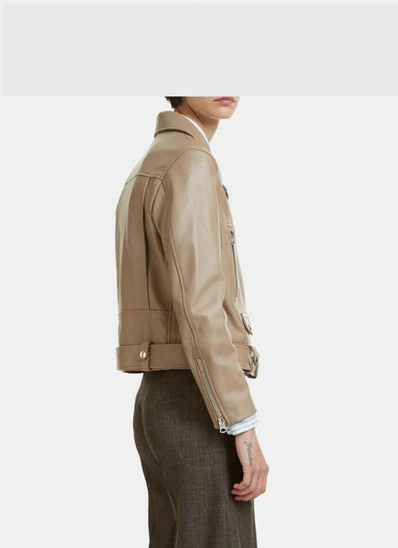 NOORA Brand New Women's Beige Lambskin Leather Short Jacket for Halloween RS245 - Noora International