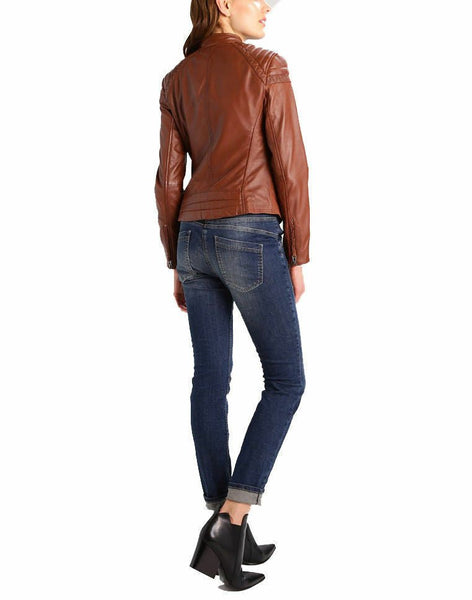 NOORA Brand New Women's Genuine Leather Lambskin Motorcycle Jacket Biker BS-129 - Noora International