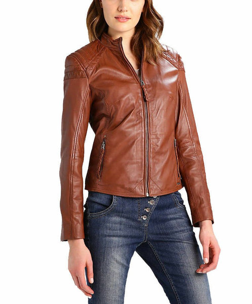 NOORA Brand New Women's Genuine Leather Lambskin Motorcycle Jacket Biker BS-129 - Noora International