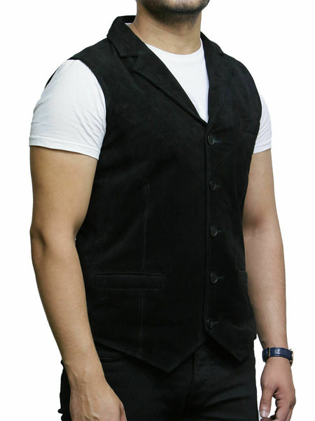 NOORA Brandslock Men's Black Suede Leather Waistcoat Genuine Goat Suede Classic CowBoy WA167 - Noora International