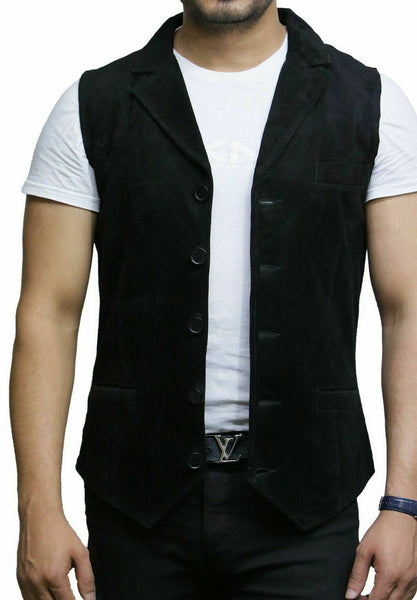 NOORA Brandslock Men's Black Suede Leather Waistcoat Genuine Goat Suede Classic CowBoy WA167 - Noora International