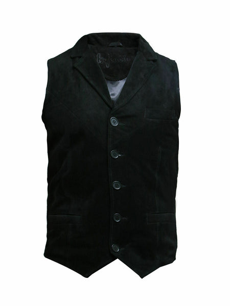 NOORA Brandslock Men's Black Suede Leather Waistcoat Genuine Goat Suede Classic CowBoy WA167 - Noora International
