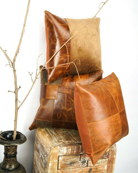 NOORA Brown Color Leather Pillows Cover For Couch, Home Decor, Gift For Special Pillow Cover JS07 - Noora International