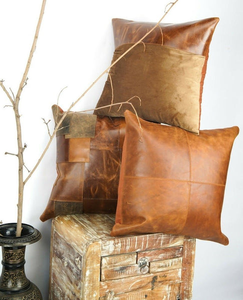 NOORA Brown Color Leather Pillows Cover For Couch, Home Decor, Gift For Special Pillow Cover JS07 - Noora International