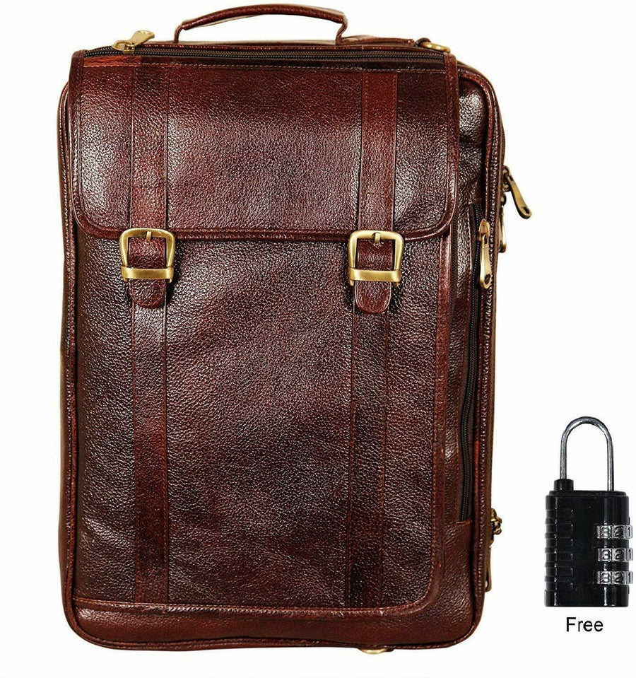 Brown Leather 18 Inch 4 Use Leather Backpack Bag for Men and Women
