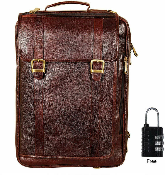 Noora Brown Leather 18 Inch 4 Use Leather Backpack Bag for Men and Women WA238 - Noora International