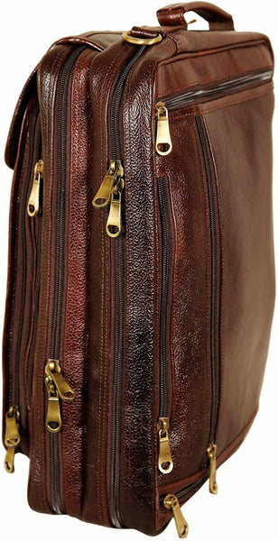 Noora Brown Leather 18 Inch 4 Use Leather Backpack Bag for Men and Women WA238 - Noora International