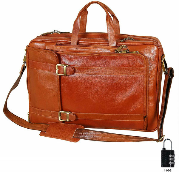 Noora Brown Leather 18 Inch 4 Use Leather Backpack Bag for Men and Women WA246 - Noora International