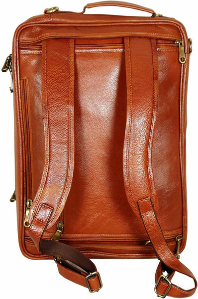 Noora Brown Leather 18 Inch 4 Use Leather Backpack Bag for Men and Women WA246 - Noora International