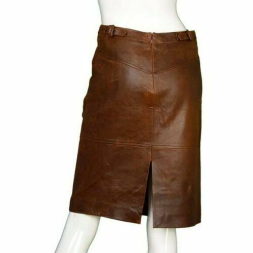NOORA BROWN LEATHER SKIRT SOFT CAREER FULLY SIZE KNEE LENGTH Customized IN1 - Noora International