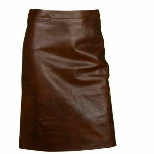 NOORA BROWN LEATHER SKIRT SOFT CAREER FULLY SIZE KNEE LENGTH Customized IN1 - Noora International