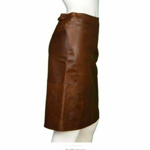NOORA BROWN LEATHER SKIRT SOFT CAREER FULLY SIZE KNEE LENGTH Customized IN1 - Noora International