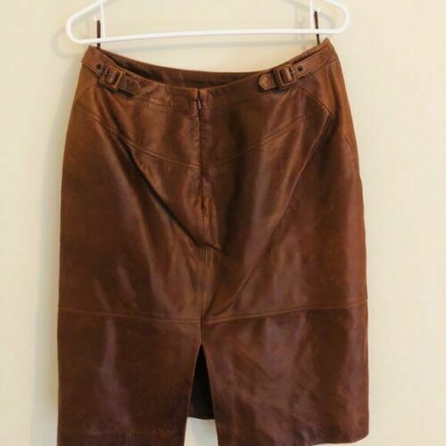 NOORA BROWN LEATHER SKIRT SOFT CAREER FULLY SIZE KNEE LENGTH Customized IN1 - Noora International