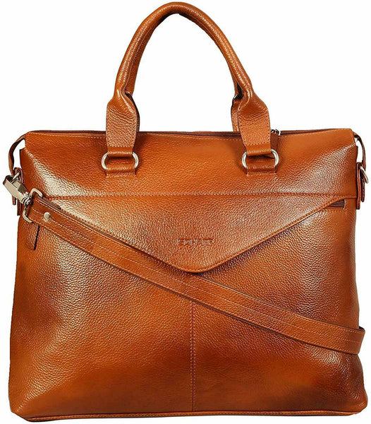 NOORA Brown Tan Leather Messenger Shoulder Laptop Bag Briefcase for men WA265 - Noora International