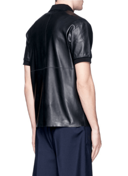 NOORA Classic Men's Blue Lambskin Leather T- Shirt with Rib Collar |GYM Leather T-shirt | Navy Blue Leather T-Shirt SU0156 - Noora International