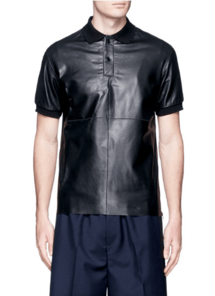 NOORA Classic Men's Blue Lambskin Leather T- Shirt with Rib Collar |GYM Leather T-shirt | Navy Blue Leather T-Shirt SU0156 - Noora International