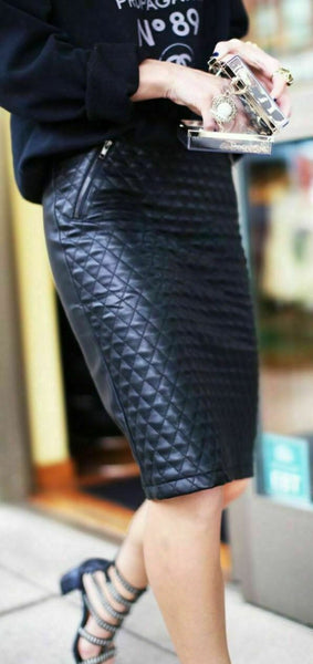 NOORA Club Monaco Black Lambskin Leather Perforated Skirts Leather High Waist QD - Noora International