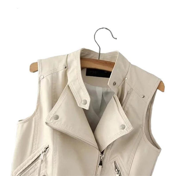 NOORA CREAMY Leather VESTCOAT| LambSkin Jacket, Biker jacket, Moto jacket,Vestwool Coat, SJ508 - Noora International