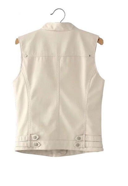 NOORA CREAMY Leather VESTCOAT| LambSkin Jacket, Biker jacket, Moto jacket,Vestwool Coat, SJ508 - Noora International