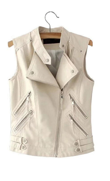 NOORA CREAMY Leather VESTCOAT| LambSkin Jacket, Biker jacket, Moto jacket,Vestwool Coat, SJ508 - Noora International