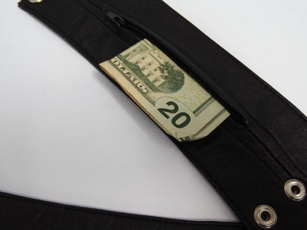 NOORA Cuff Wallet Black Leather Wrist Wallet , Travel Wallet Bracelet Hidden Wearable Money Clip - Noora International