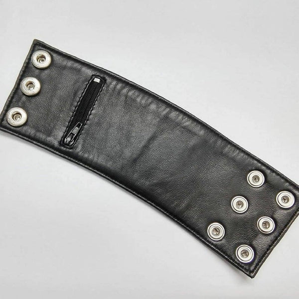 NOORA Cuff Wallet Boho Black Leather Bracelet Wrist Wallet Travel Wallet Arm Wallet Music Festival Bracelet Hidden Wearable Money Clip BS - Noora International
