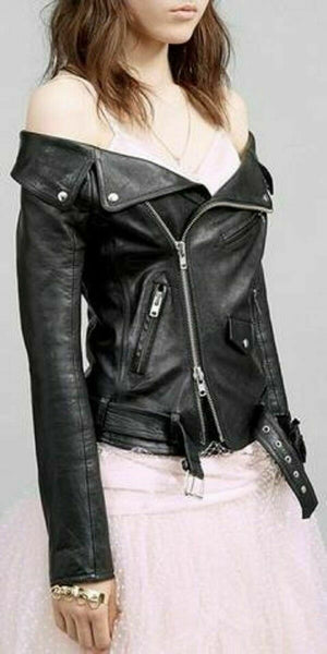 Noora Custom Leather Motorcycle Hot Women Real Leather Jacket Slim fit QD15 - Noora International