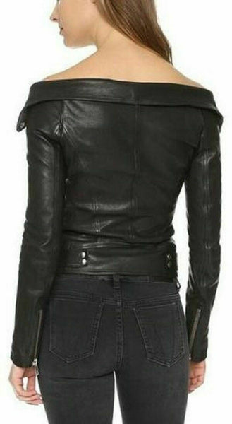 Noora Custom Leather Motorcycle Hot Women Real Leather Jacket Slim fit QD15 - Noora International