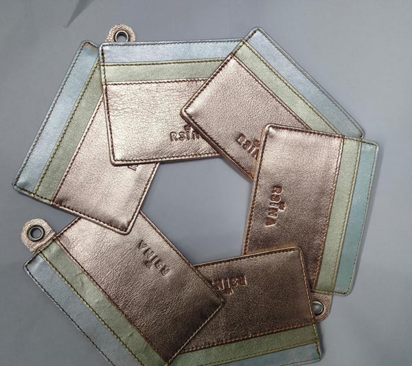 Noora Customize Handmade Metallic leather Card Holder Colour Combination Silver, Gold , Rose gold metallic UN562 - Noora International