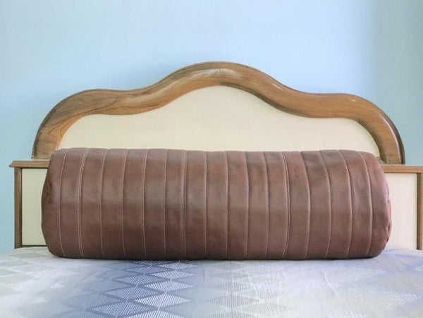 Noora Customized Leather Bolster Cover, Round Shaped Sofa Cushion Cover, Quilted Bolster Pillow Cover SU0142 - Noora International