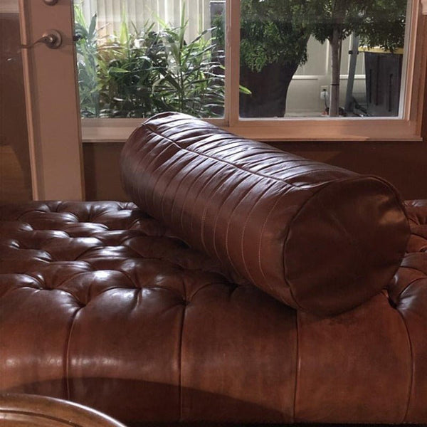 Noora Customized Leather Bolster Cover, Round Shaped Sofa Cushion Cover, Quilted Bolster Pillow Cover SU0142 - Noora International