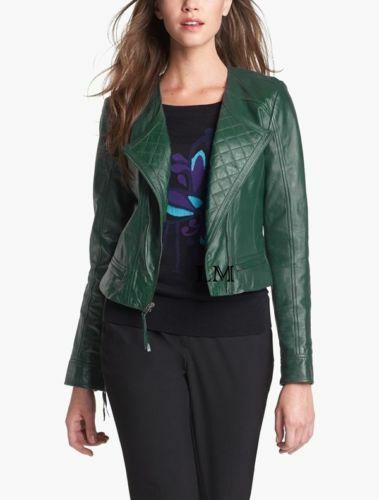 NOORA Designer-Wonderful-Soft-Lambskin-Green Leather-Moto-Jacket-For-Stylish BS-96 - Noora International