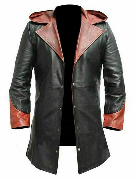Noora Devil May Cry Long Trench Coat Sheep Men Halloween Genuine Leather Jacket - Noora International