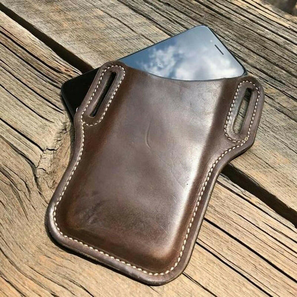 NOORA Distressed Leather brown purse Retro Short Short Cell Phone Case Belt Bag - Noora International