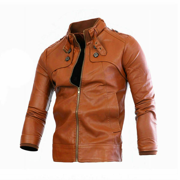 Noora Fashion Men Punk Long Sleeve Jackets Slim Biker Leather Jacket Outwear QD - Noora International