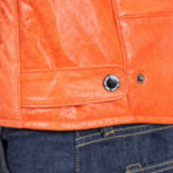 NOORA Fight Club Mens Hot ORANGE Hollywood Film Style Leather Reefer Jacket QD47 - Noora International