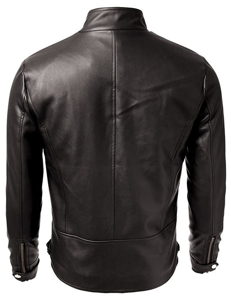 Noora Genuine Lambskin Leather Men's Black Biker Jacket Cafe Racer Riding Slim Fit With Zipper Jacket & Pocket JS012 - Noora International