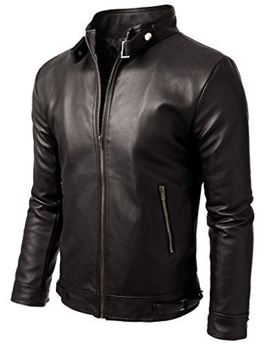 Noora Genuine Lambskin Leather Men's Black Biker Jacket Cafe Racer Riding Slim Fit With Zipper Jacket & Pocket JS012 - Noora International