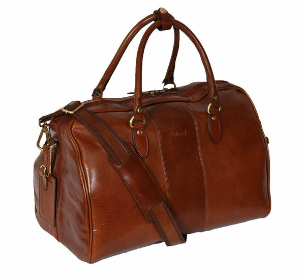 NOORA Genuine Leather Holdall Cabin Travel Gym Sports Duffle Bag Chestnut WA597 - Noora International