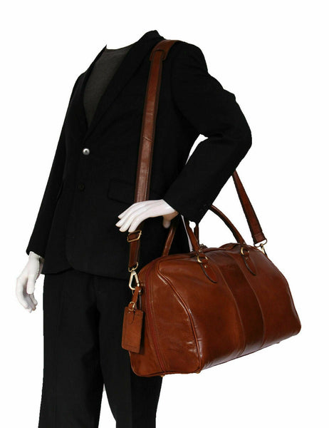 NOORA Genuine Leather Holdall Cabin Travel Gym Sports Duffle Bag Chestnut WA597 - Noora International
