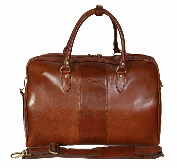 NOORA Genuine Leather Holdall Cabin Travel Gym Sports Duffle Bag Chestnut WA597 - Noora International