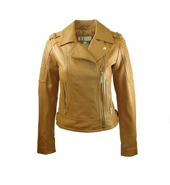 Noora Gorgeous Designer Slim Fit Lambskin Hot Beige Leather Jacket Modern Jacket QD24 - Noora International