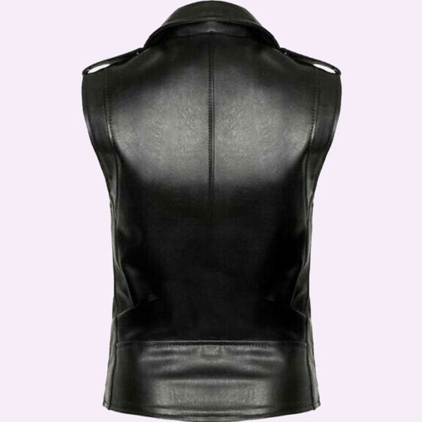 NOORA Gothic Steampunk Biker Style Leather Vest Coat With Zipper & Pocket, Belted,Shoulder Strap - Noora International