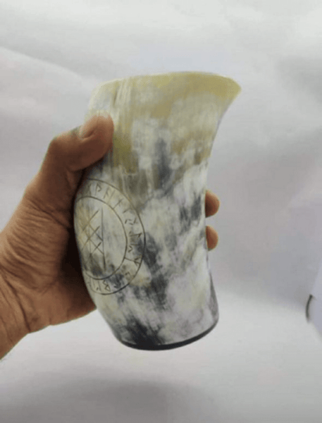 Noora Handcrafted Personalised / Engraved Viking Horn Cups Drinking Goblet Beaker Natural BEER GLASS for Ale SU0100 - Noora International