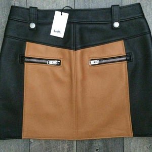 NOORA Handmade Bicolor Vintage Mini Leather Skirt Womens Black Butterscotch Customized Womens FULL Leather skirt, soft skirt SP103 - Noora International