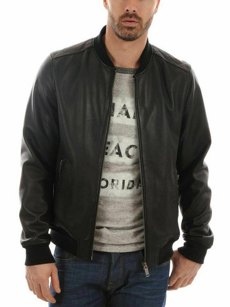 NOORA Handmade Lambskin Black Leather Biker Quilted Jacket , Bomber Jacket With Zipper & Pocket | ST0134 - Noora International