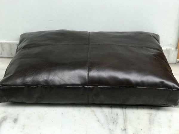 Noora Handmade Leather Seat Cushion Cover, Dining Cushion, Black Table Seat Pad, Rectangular Floor Cushion Cover, SU0146 - Noora International
