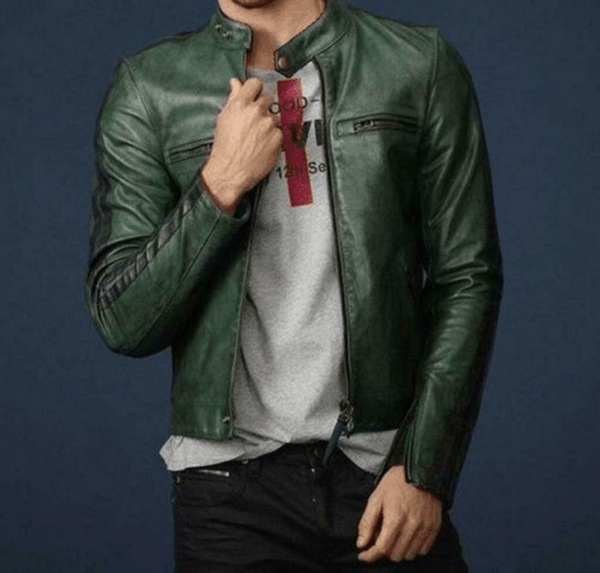NOORA Handmade New Stylish Biker Motorcycle Emerald Green Lambskin Leather Jacket for Men's | Green Leather Jacket UT058 - Noora International