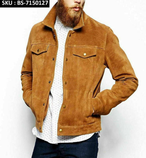 NOORA Handmade New Stylish Biker Motorcycle Lightweight Classic Men Brown Tan Suede Leather Jacket Biker Motorcycle Stylish Fit Jacket SB77 - Noora International